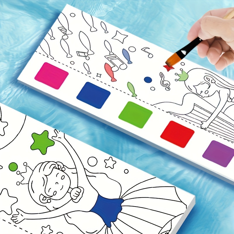1pc Creative Watercolor Coloring Book With Water Powder Drawing