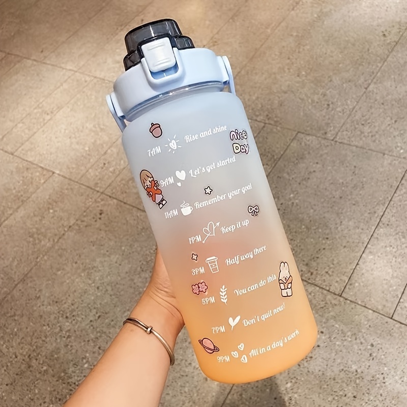 Cute Ombre Color Motivational Water Bottle With Straw - Temu