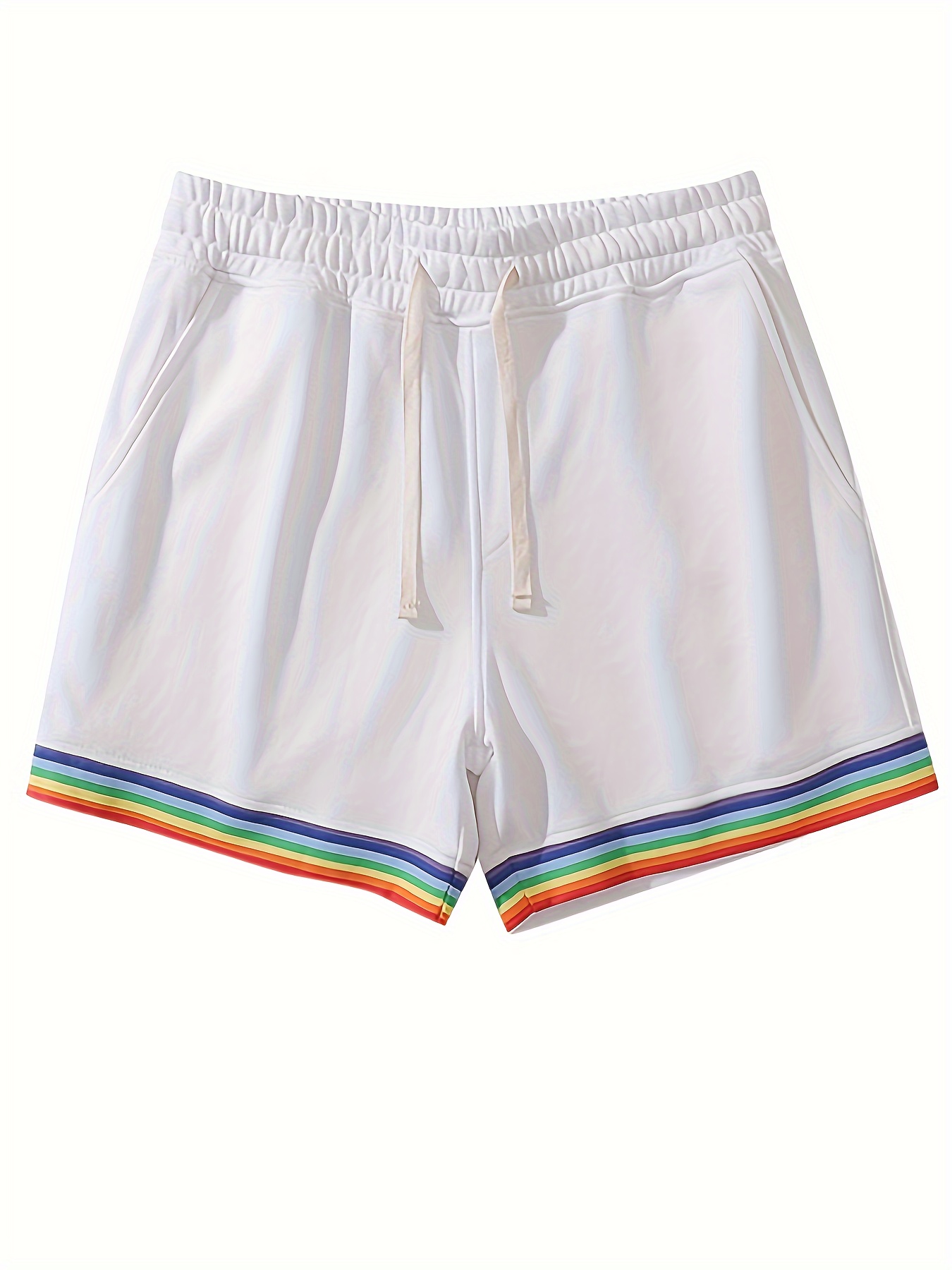 Rainbow Striped Sweat Shorts Summer Sports Casual Shorts - Temu Canada