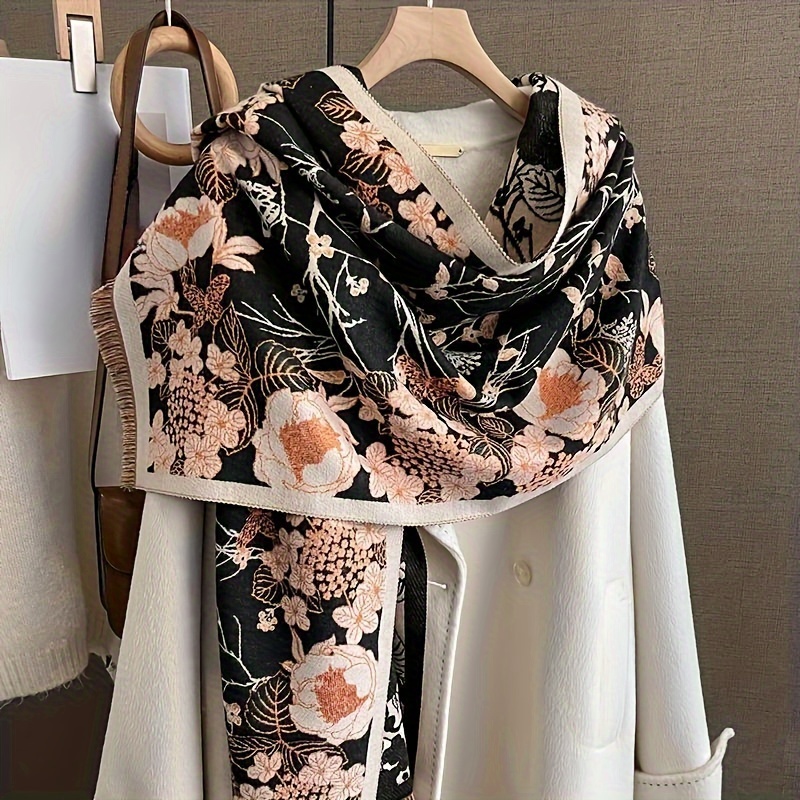 Daisy Floral Print Two-Sided Reversible Soft Pashmina Feel Wrap Shawl