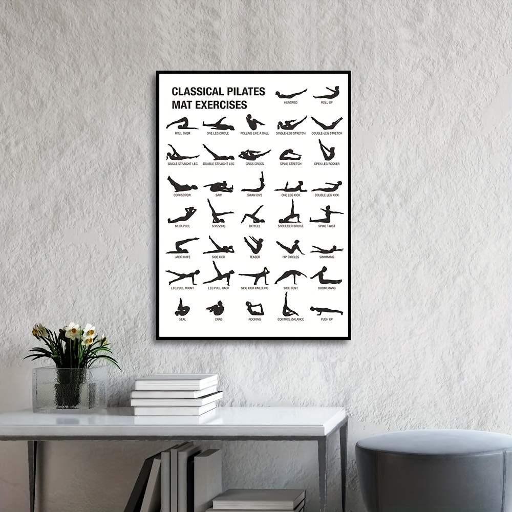 Classical Pilates Mat Exercises Workout Poster Yoga Chart Canvas Prints  Yoga Room Decor Bodybuilding Guide Fitness Gym Painting Black White Picture