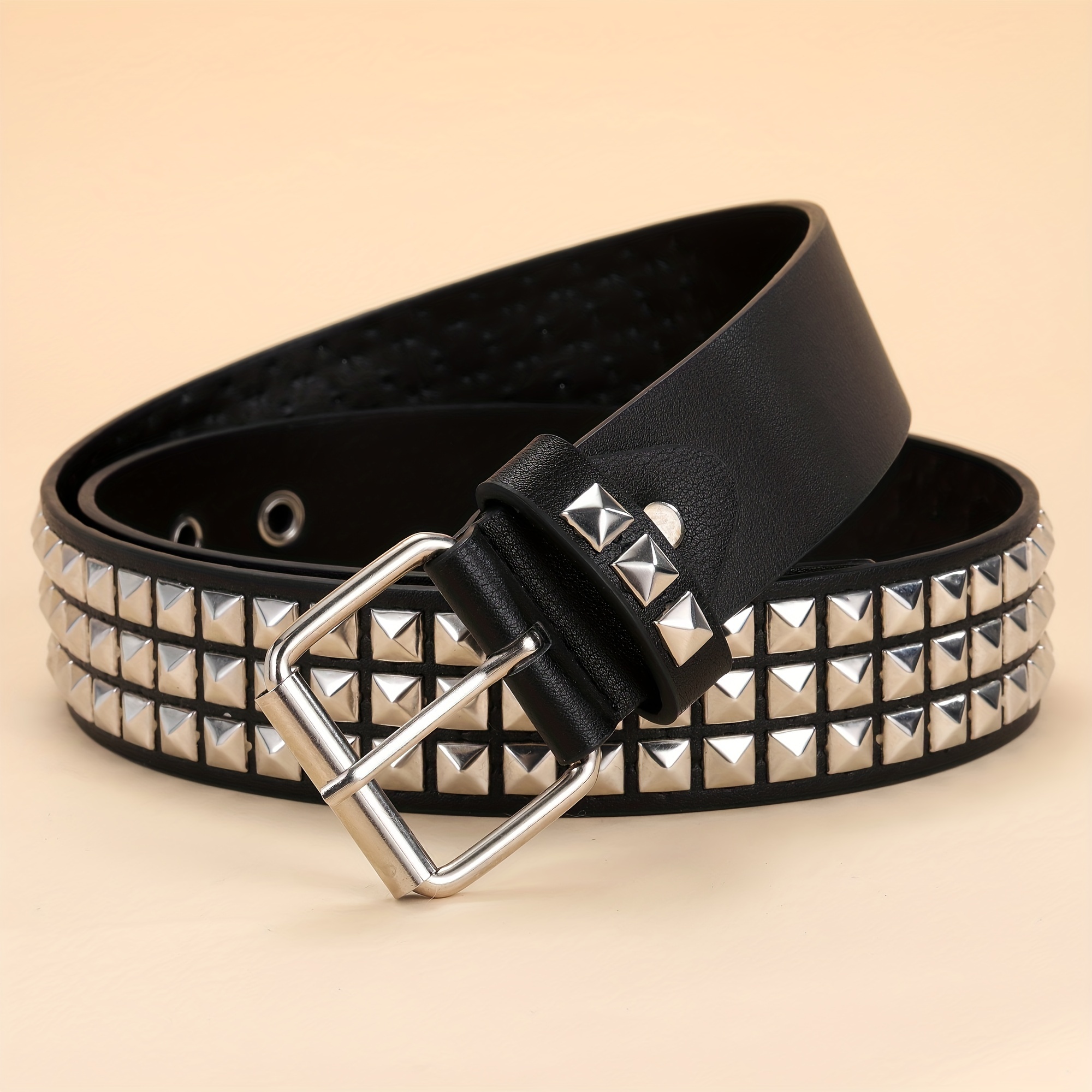 

1pc Pu Leather Rivet Pin Buckle Belt, Funky Handsome Belt For Men, Ideal Choice For Gifts