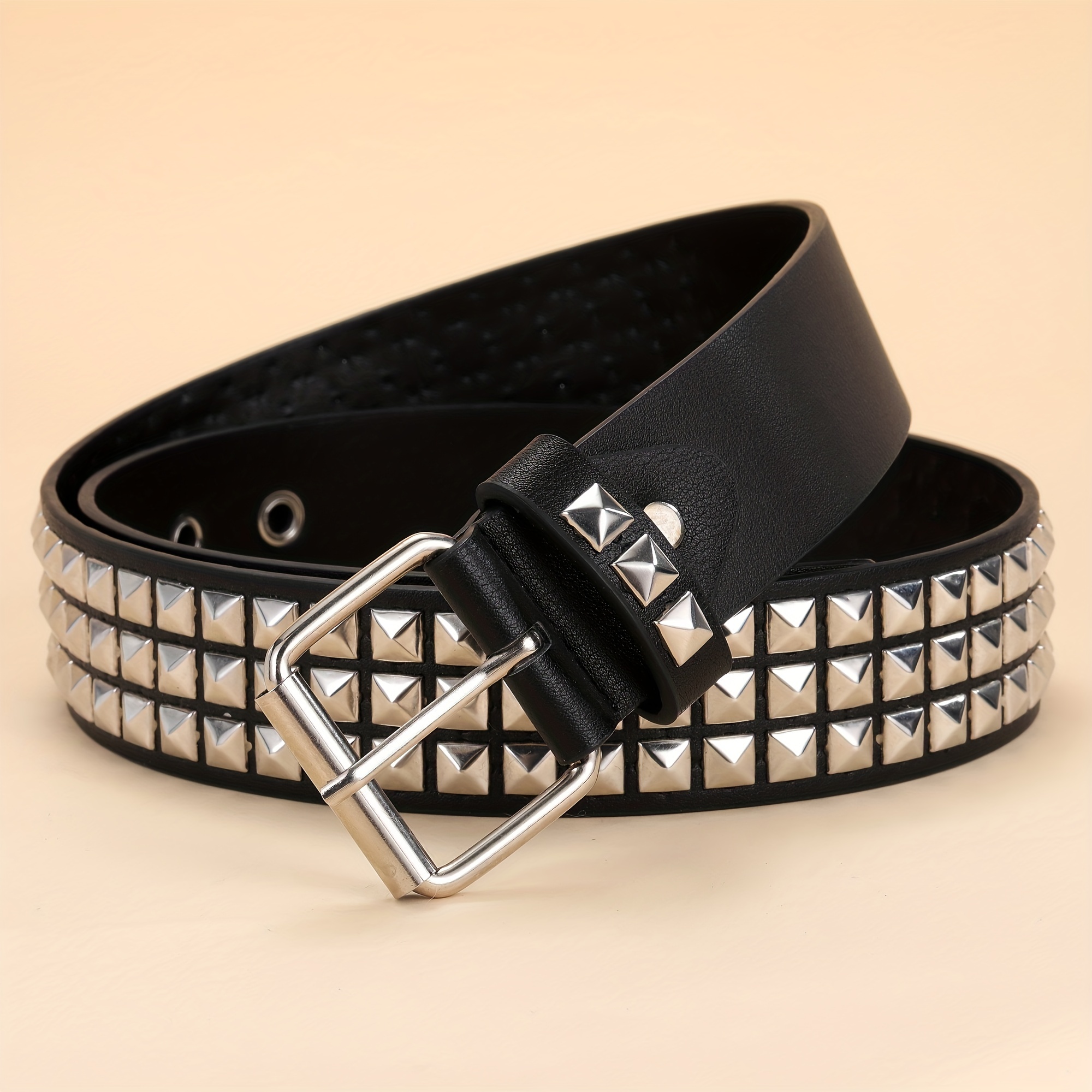 PU Leather Rivet Pin Buckle Belt, Funky Handsome Style