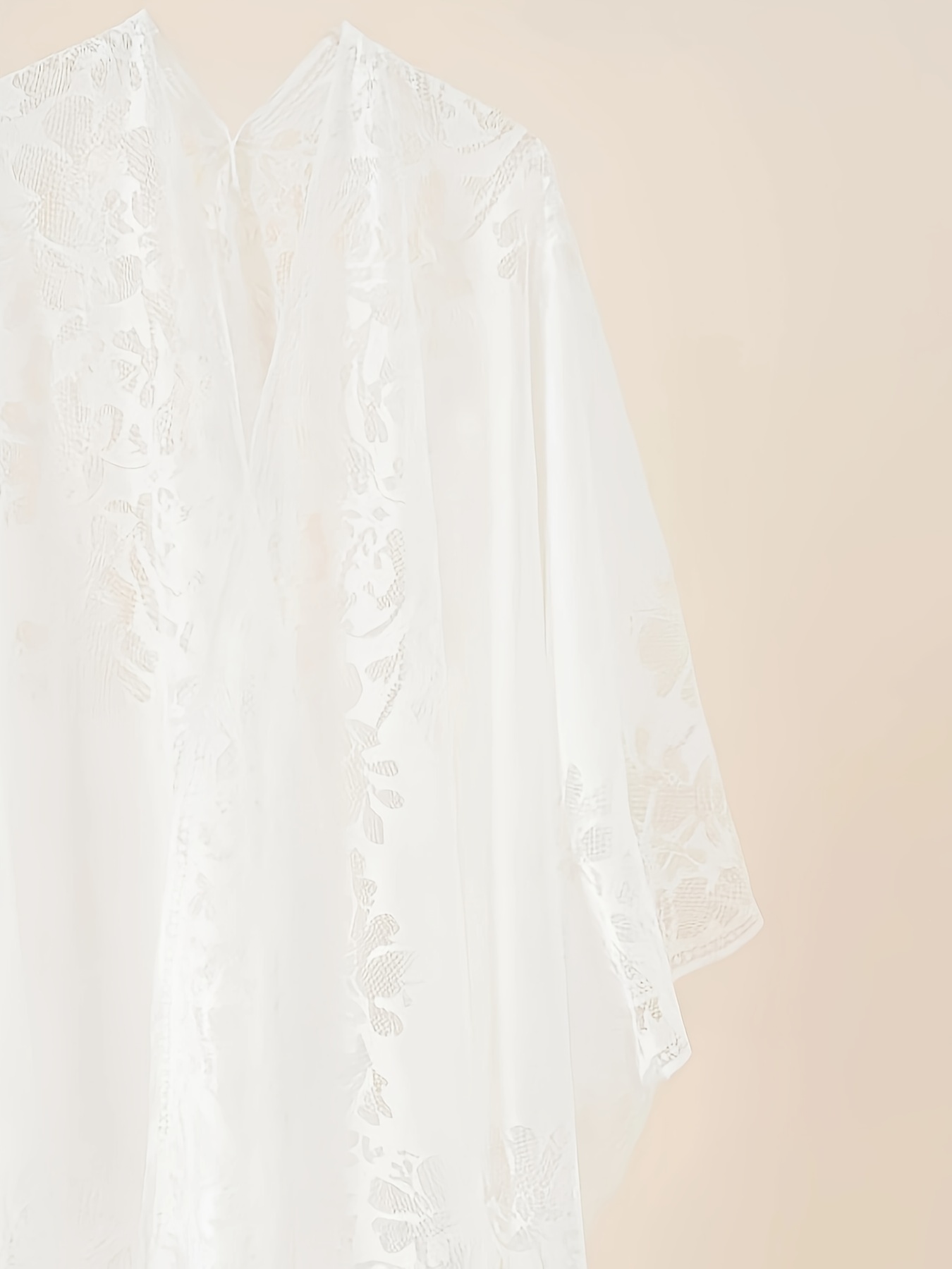 Lace Batwing Sleeve Beach Cover Up with Tassel Trim