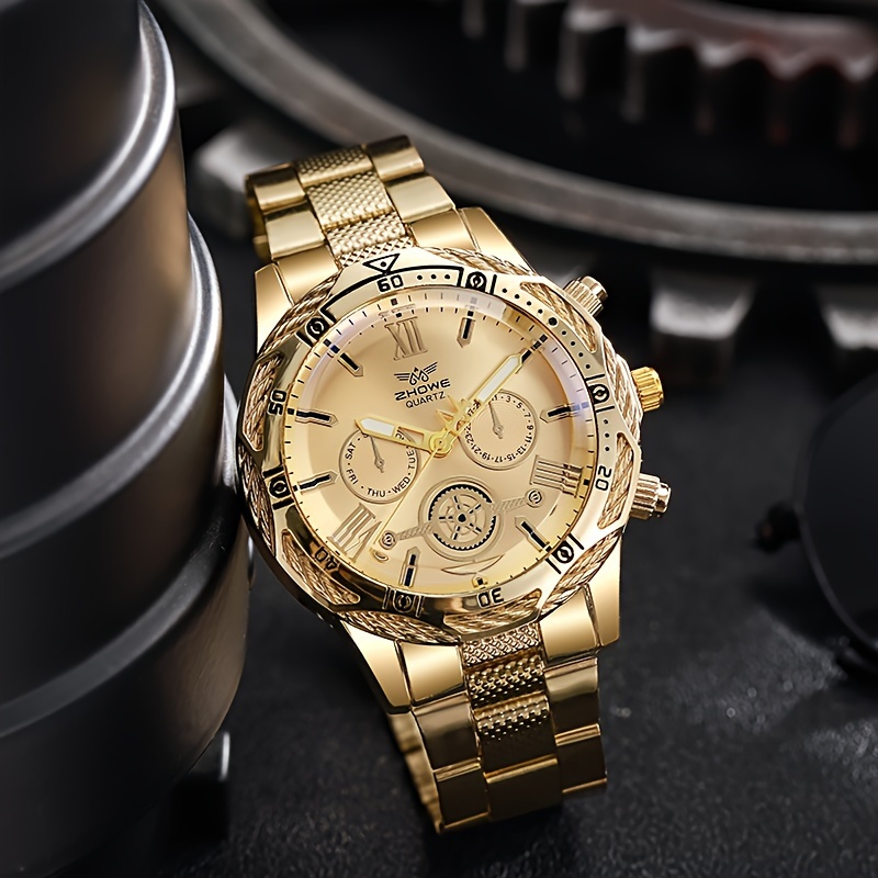 ZHANGZONG Reloj Hombre Barato Reloj Mujer smartwatch Reloj de Cuarzo para  Hombre de Tres Tonos Plateado/Dorado/Negro con Correa de Acero Inoxidable  Reloj de Pulsera de Negocios a la Moda Reloj(Color : 