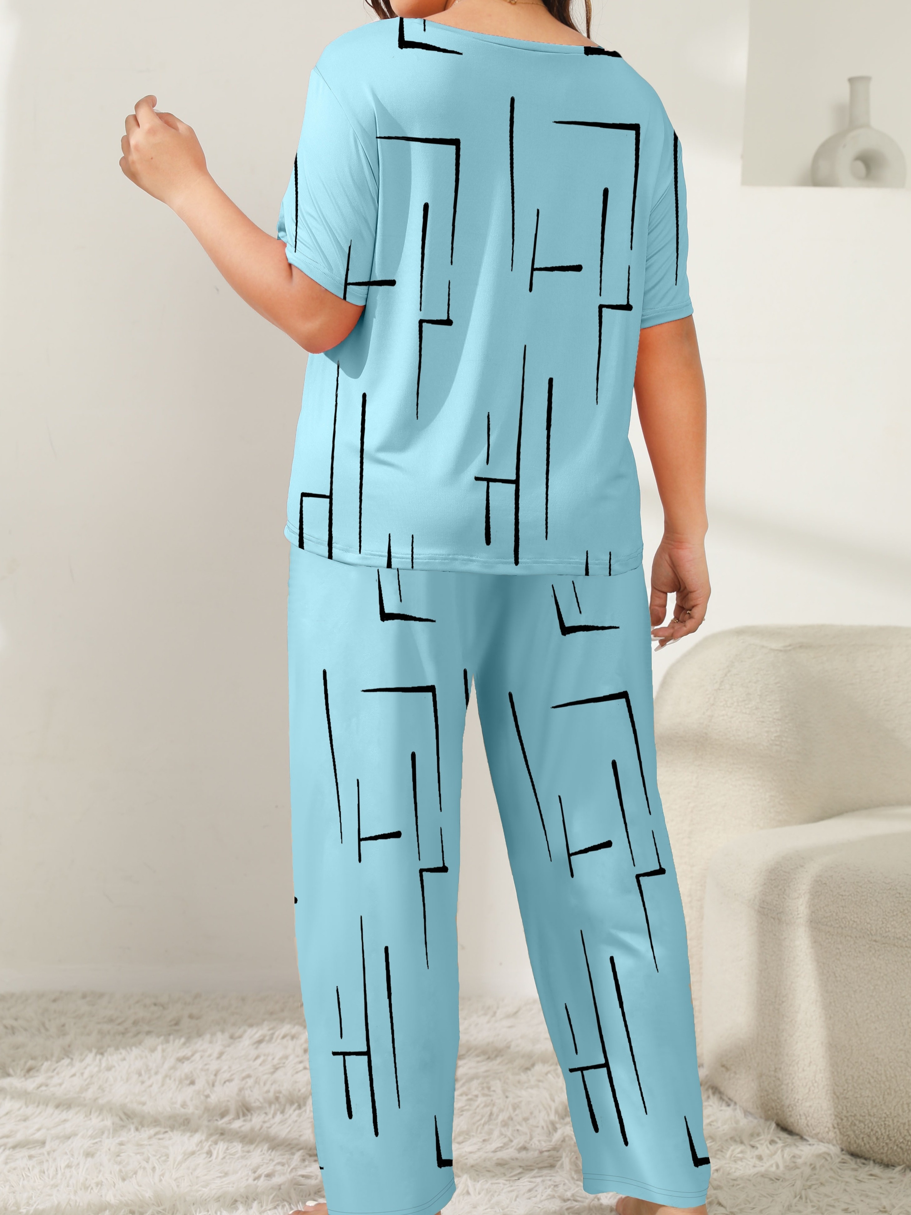 Plus Size Casual Pajamas Set Women's Plus Solid Textured - Temu Canada
