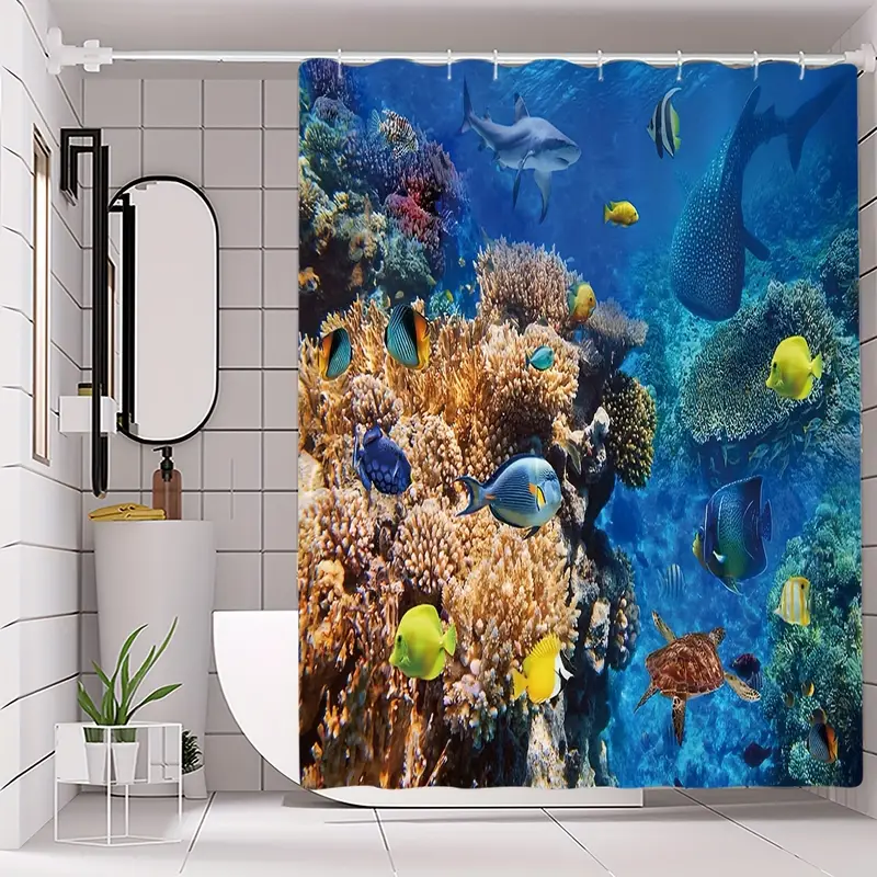 Underwater World Pattern Shower Curtain Water resistant - Temu