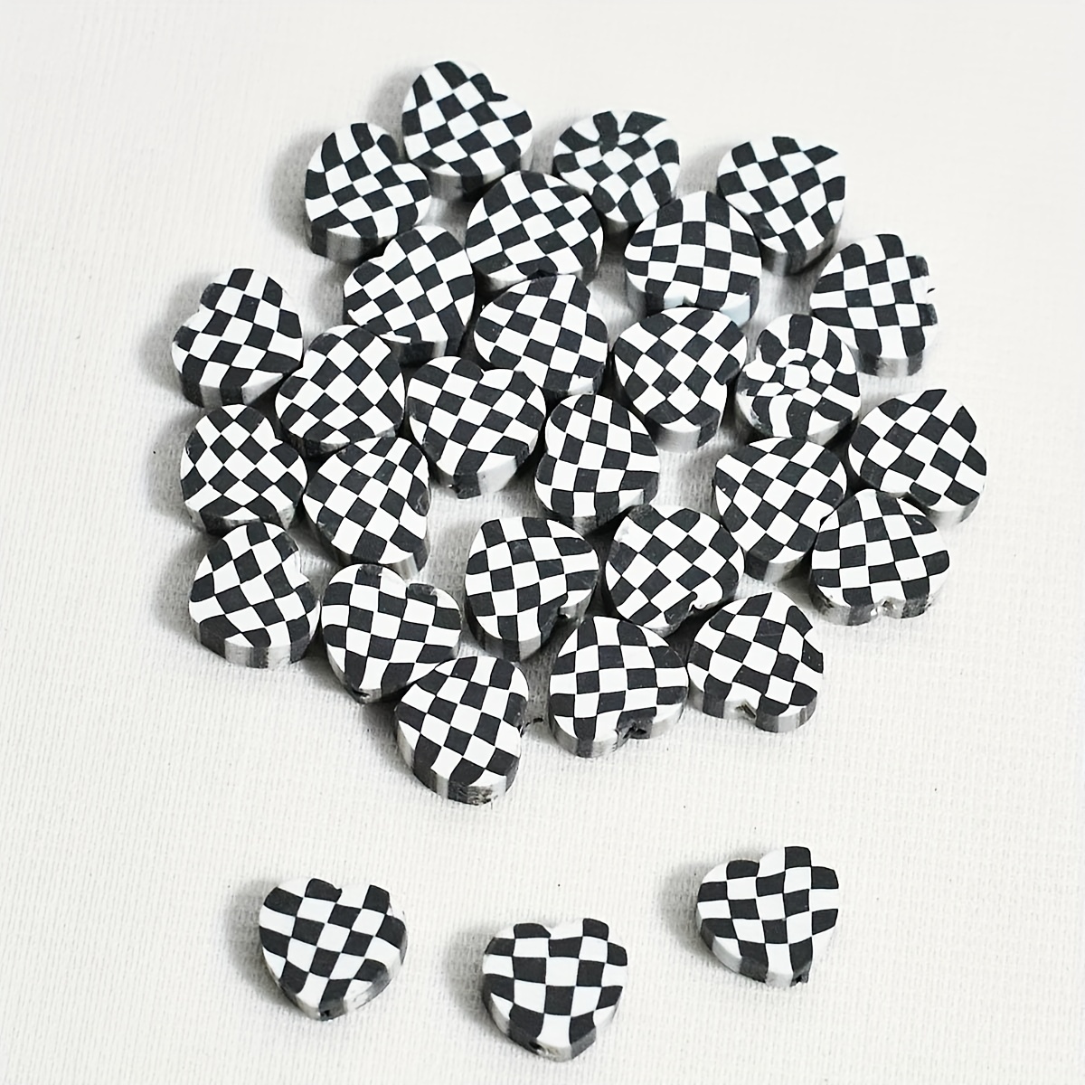 About 30pcs/Lot Black And White Checkerboard Pattern Square Polymer Clay  Loose Spacer Beads For Jewelry Making DIY Bracelet Bag Phone Key Charms  Craft