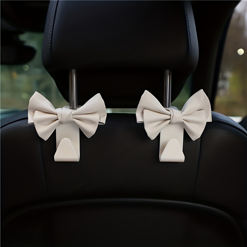 

2pcs Stylish Car Hooks With Bows, Perfect For Seat Headrest Organization And Car Fastener Hooks, Organize Your Space