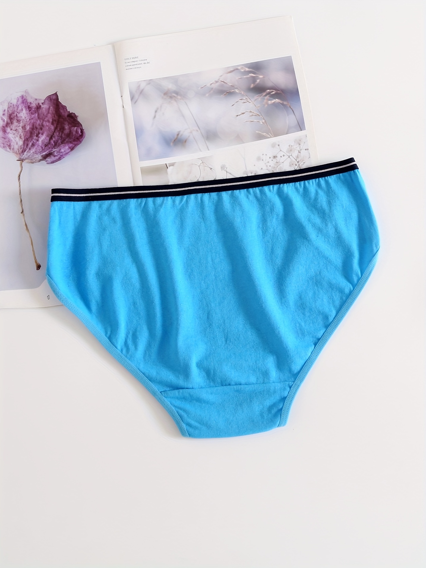 6 Pack Plus Size Cute Panties Set, Women's Plus Butterfly & Heart Print  Contrast Trim Soft Briefs Six Piece Set