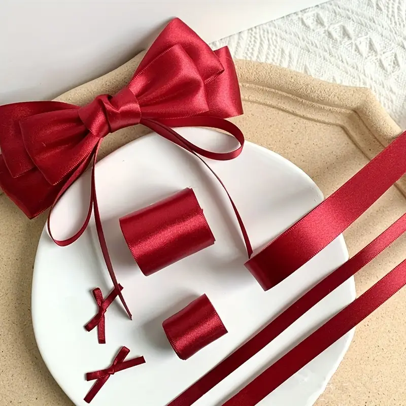 25yards Dark Red Silk Satin Ribbon For Handmade Bow Craft - Temu