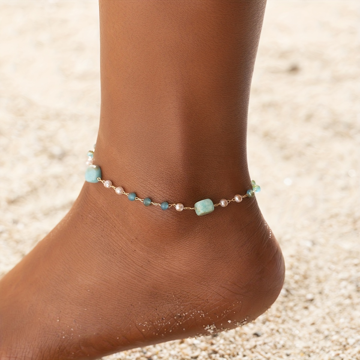 

Women's Natural Stone Imitation Pearl Anklet 14k Plated Foot Jewelry Chain