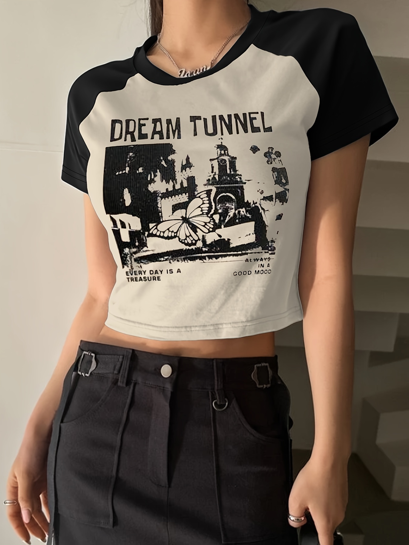 Graphic Print Crew Neck Crop T shirt Y2k Short Sleeve T - Temu Germany