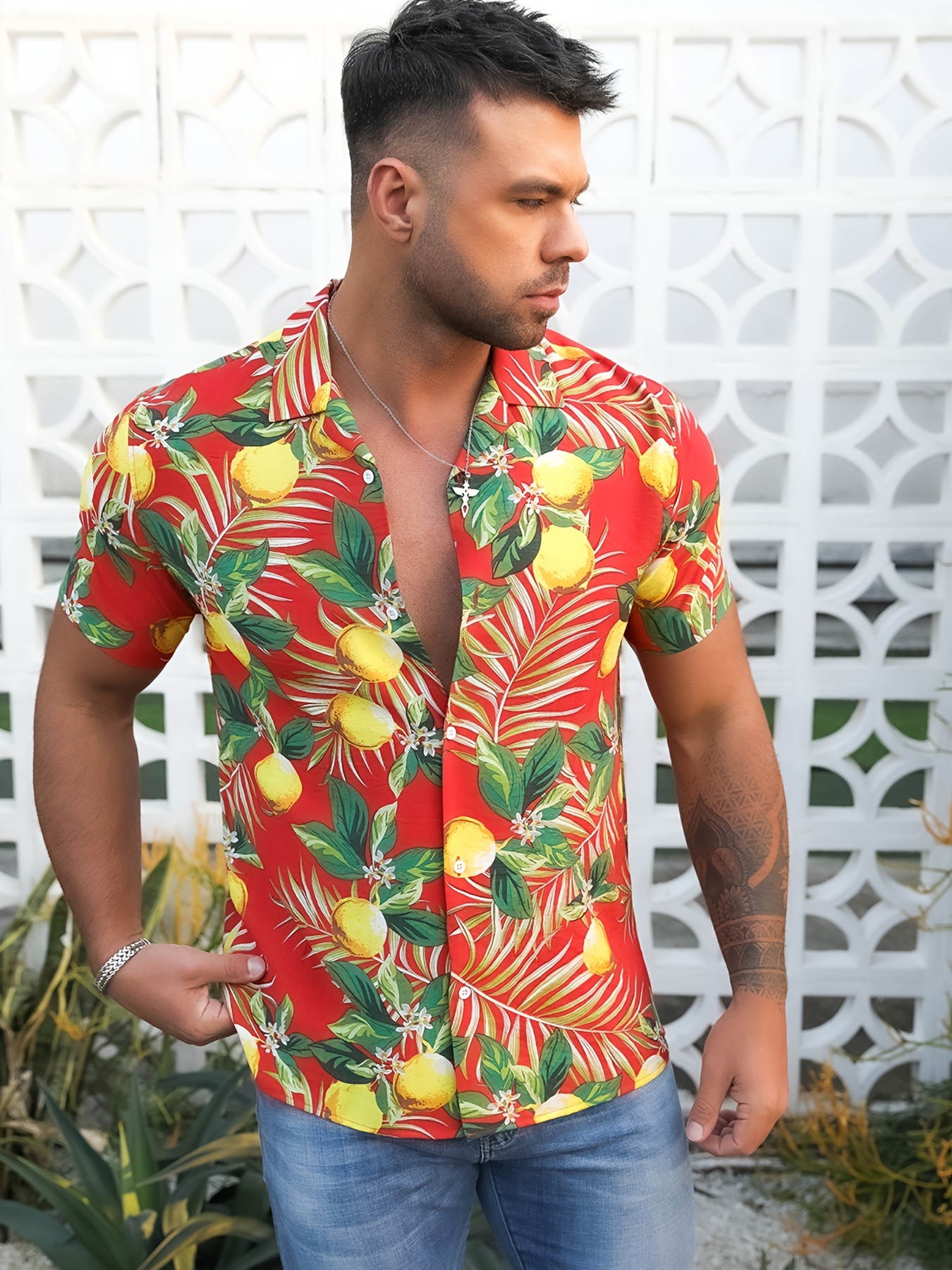 Ayolanni Men's Summer Fashion Hawaiian Style Short Sleeve Casual Shirts 