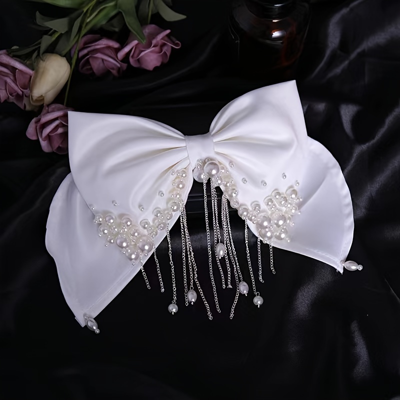 Bridal Hair Bow Veil Bachelorette Party Decorations White Hair Bow Bridal  Hair Clip Bridesmaid Favors Pearl Large Hair Bow Wedding Veil with Barrette  Bride Hair Accessories for Bridal Gift