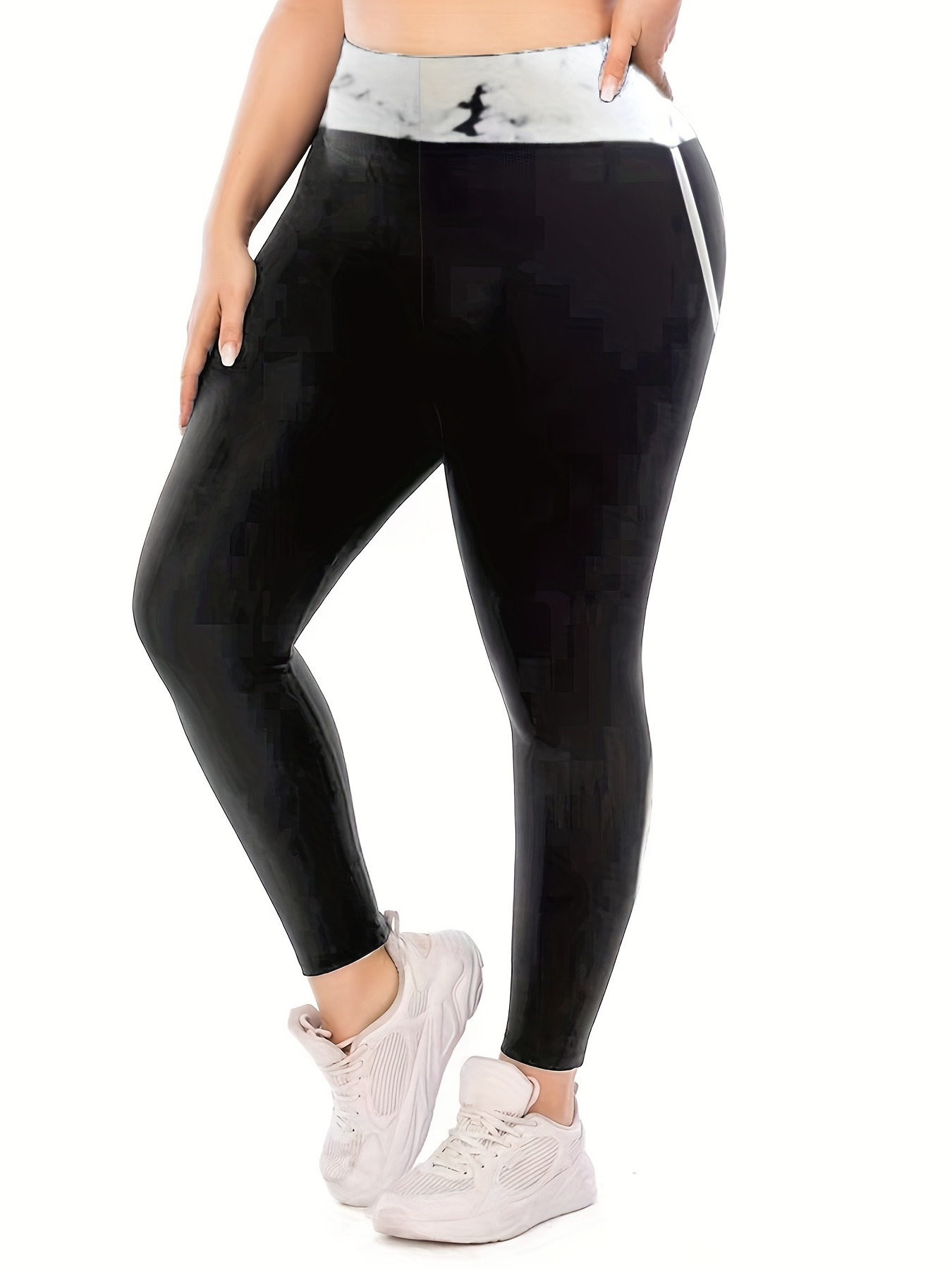 Plus Size Casual Leggings Women's Plus Solid Cut Contrast - Temu