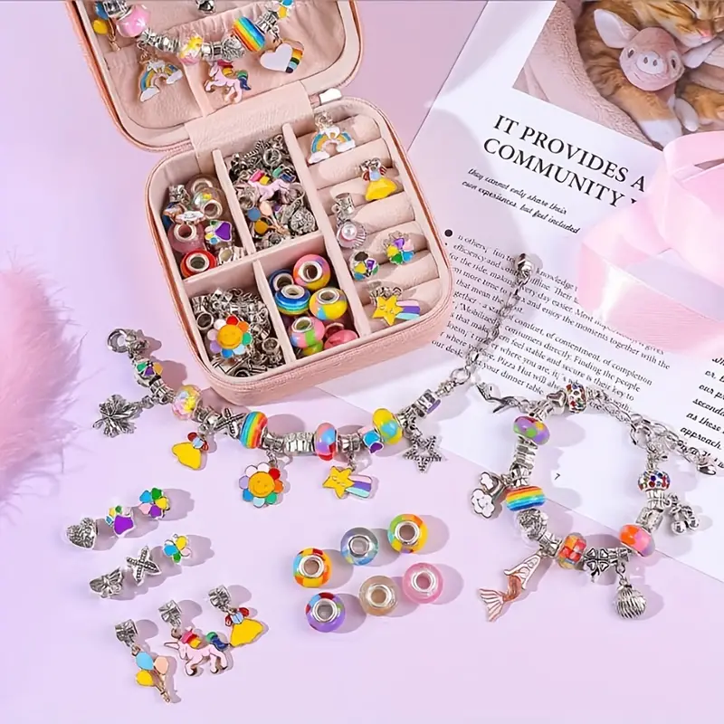 66pcs/Set Beads Charms Bracelet Making Kit, DIY Beaded Set With Storage Box  For Teens Girls Jewelry Making Supplies Special Gift
