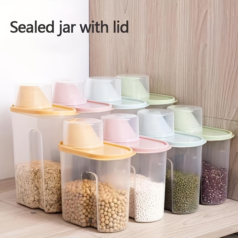 Clear Airtight Food Storage Container with Measuring Cup and Handle Easy  Pouring Cereal Dispenser Kitchen Pantry Organizer Jars