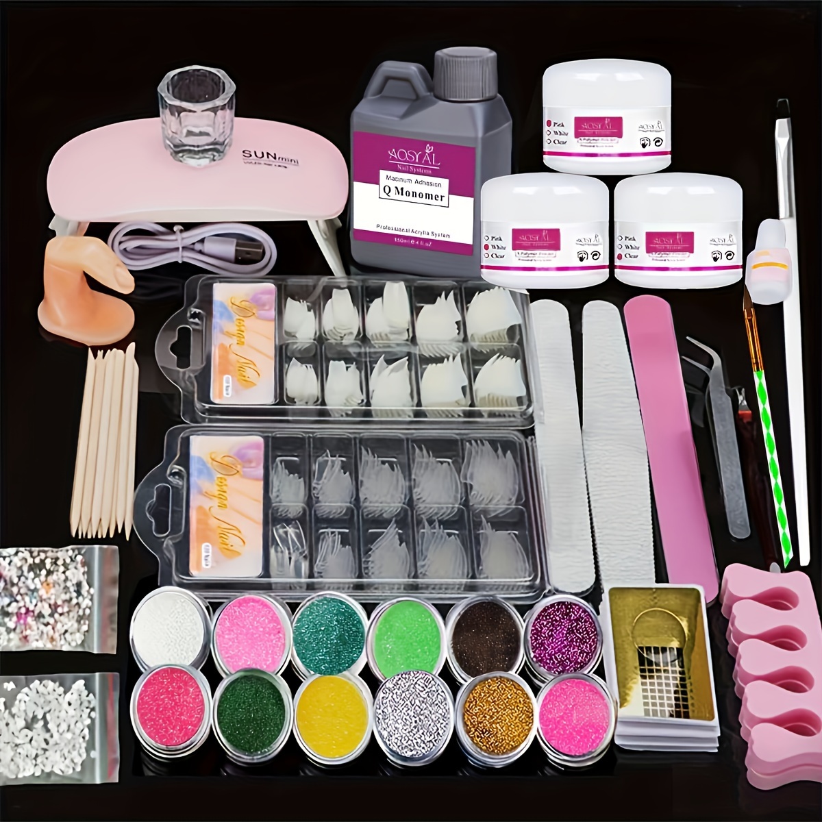 23 In 1 Acrylic Nail Kit For Beginners 12 Color Glitter Acrylic Powder  White Clear Pink Acrylic Powder Nails Extension Professional Nails Kit  Acrylic