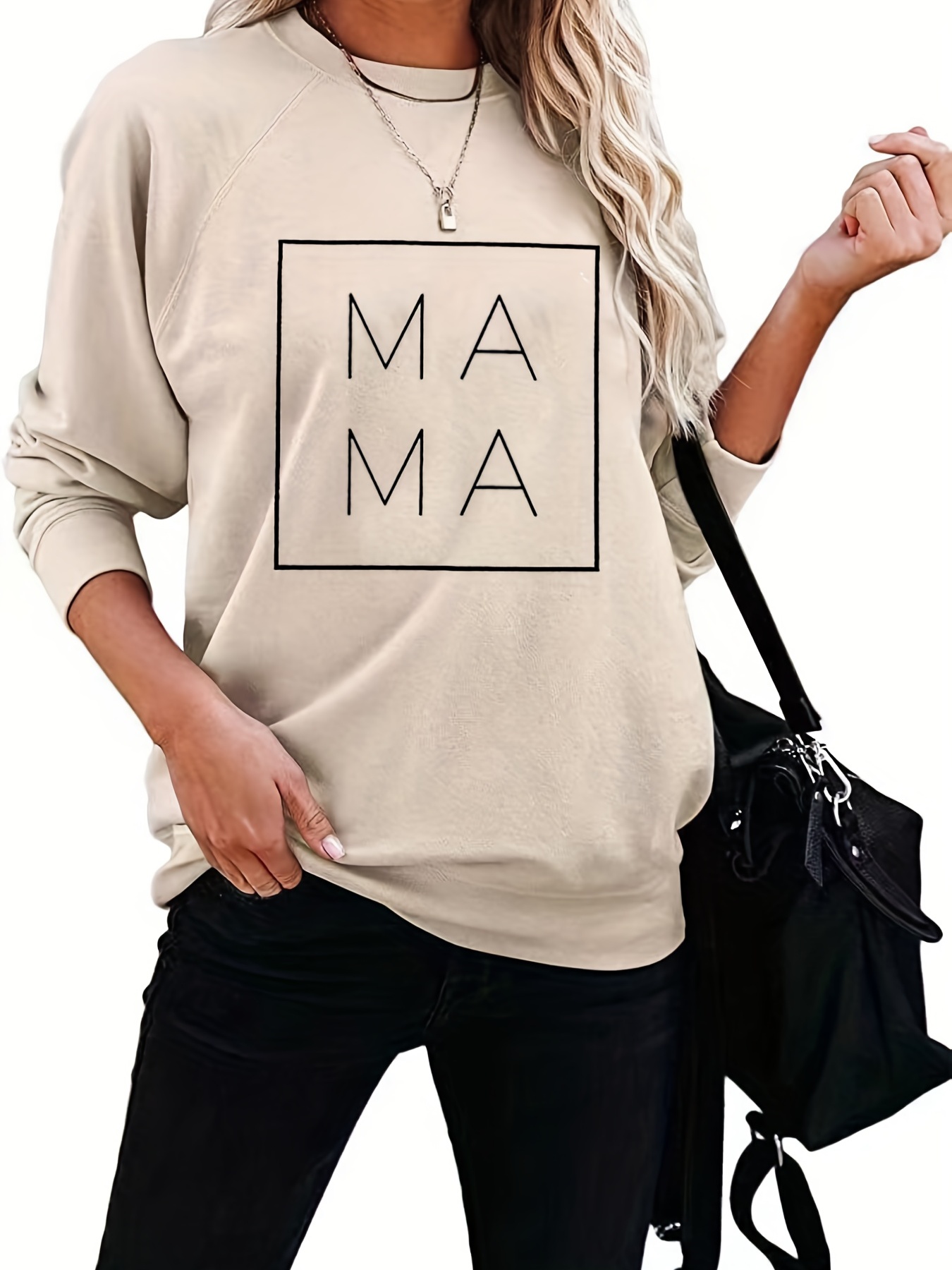 Mama Print Sweatshirt Casual Long Sleeve Crew Neck - Temu