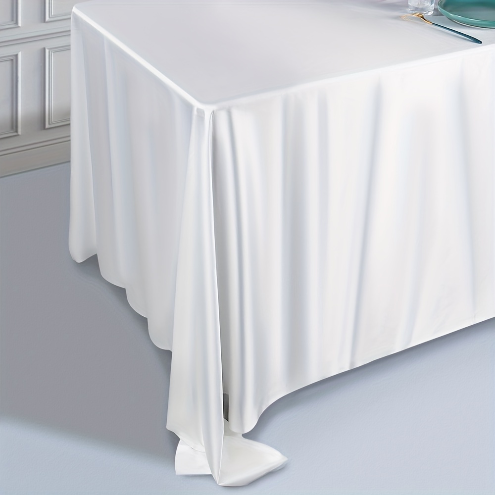 

1pc, Polyester Table Cover, Long Table White Color Ding Table Cloth, Rectangular Silk Satin Tablecloth, Suitable For Hotel, Party, Holiday Dinner, Room Decor