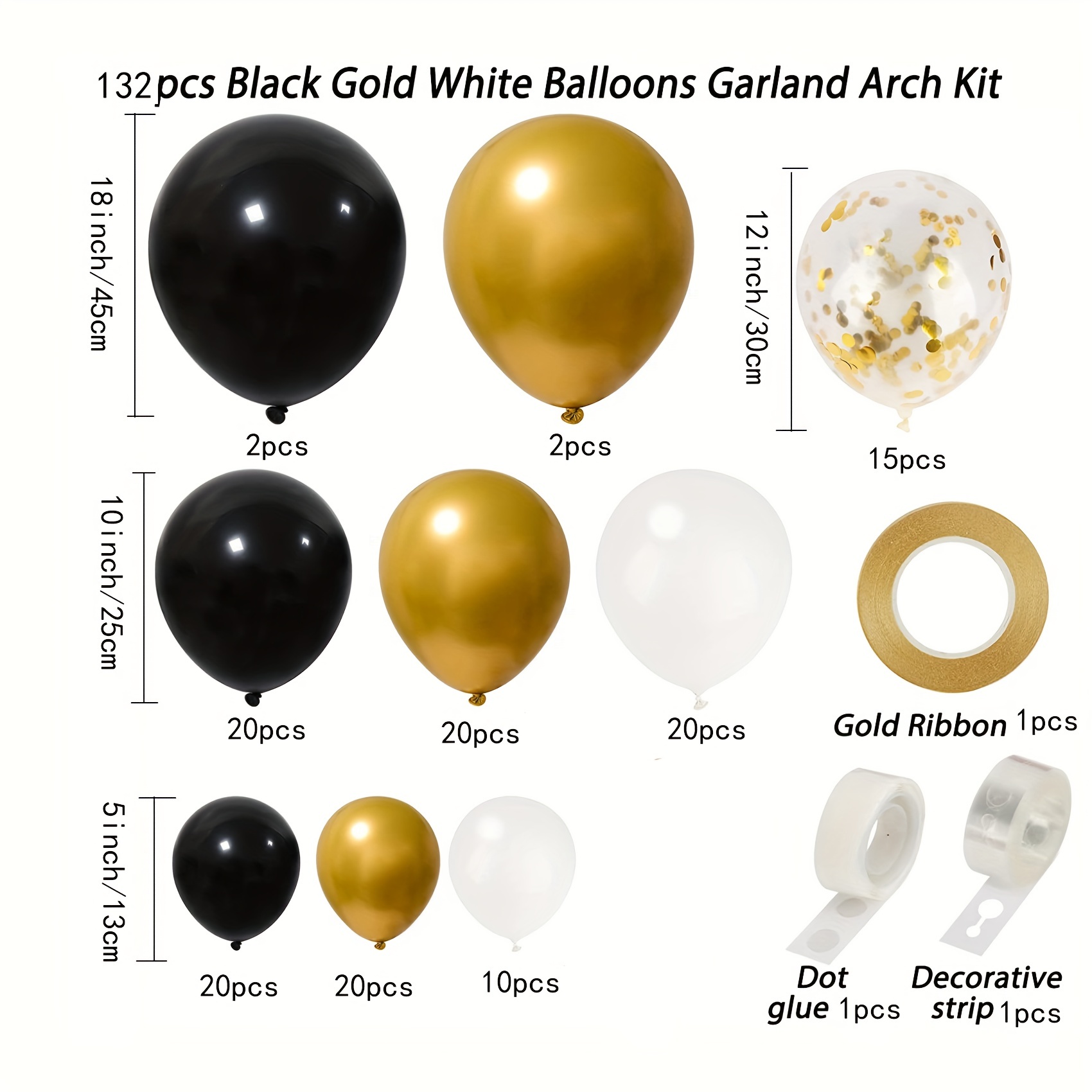 Black Balloons White Balloons Golden Confetti Balloons - Temu