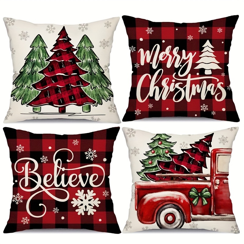 Red Christmas Pillow Covers Farmhouse Christmas Decorations - Temu