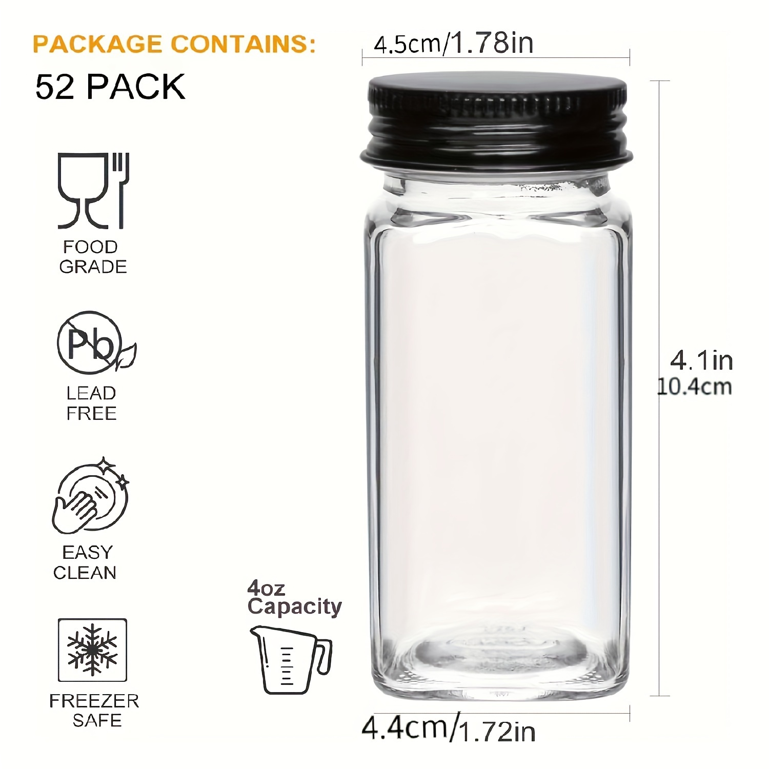 Glass Spice Jars/Bottles/Shakers 4 Oz Empty Square Spice