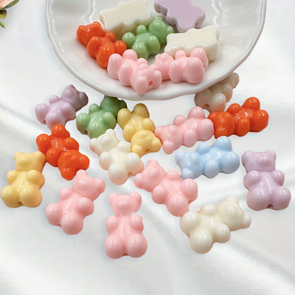 Solid Color Bear Loose Beads Jewelry Making Diy Creative - Temu