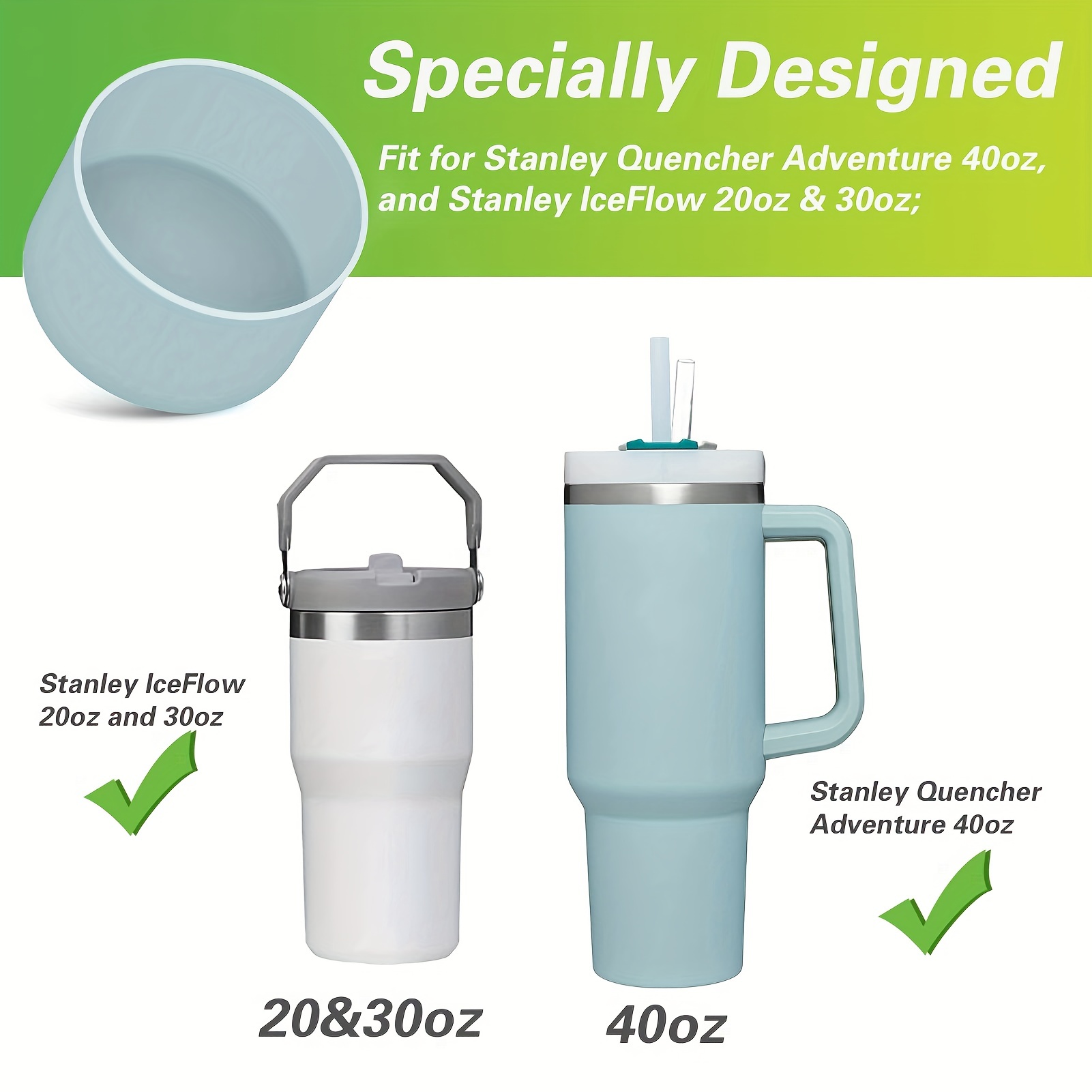 2 Pcs Silicone Bumper Boot for Stanley Quencher Adventure 40oz & Stanley  IceFlow 20oz 30oz, Reduces Noise Protective Silicone Water Bottle Bottom  Sleeve Cover Compatible with Stanley Tumbler 