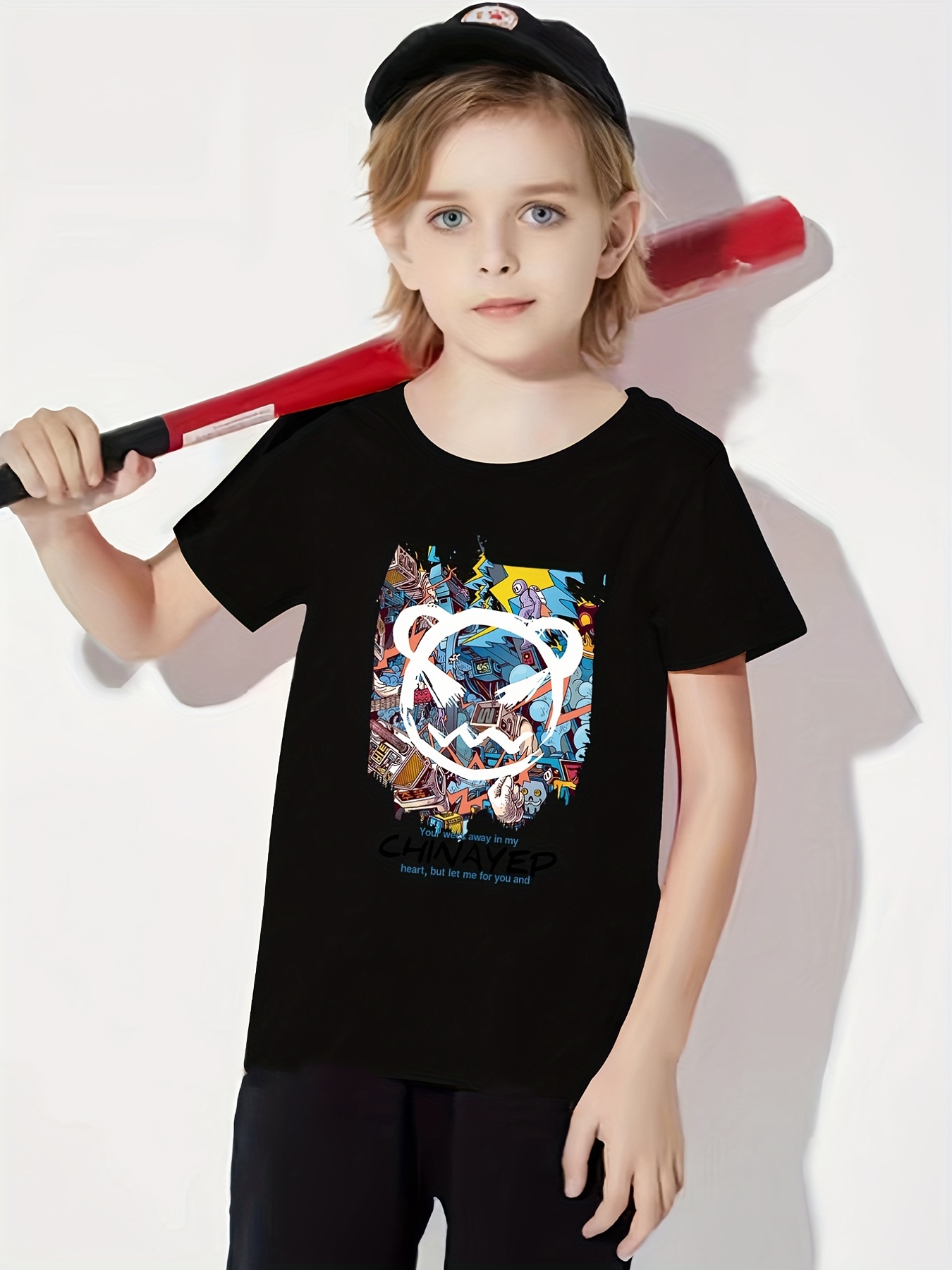 Camiseta Fresca Estampado Oso Mezclilla Niño Ropa Niños - Temu