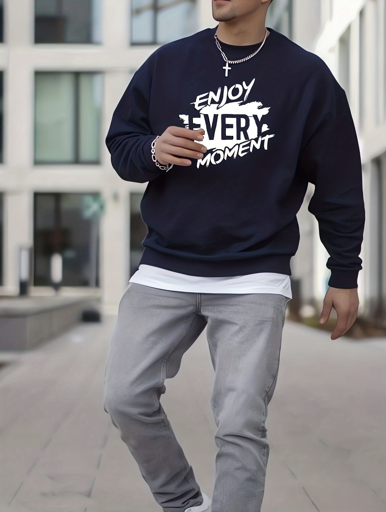 Enjoy Every Moment Print Trendy Sweatshirt Mens Casual Graphic