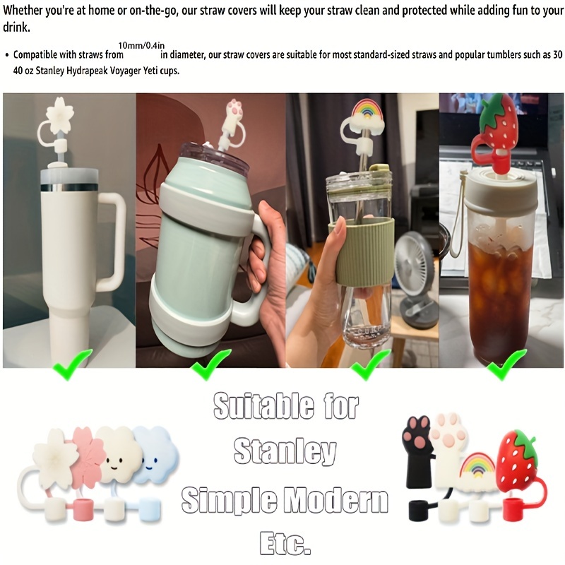  4Pcs 0.4in Straw Cover Cap Compatible with Stanley Cup Cute  Silicone Straw Topper Protector Lid with 2 Initial Personalized Letter  Charm for Stanley Cup Accessories(4 Straw Cover+2 Letter A): Home 