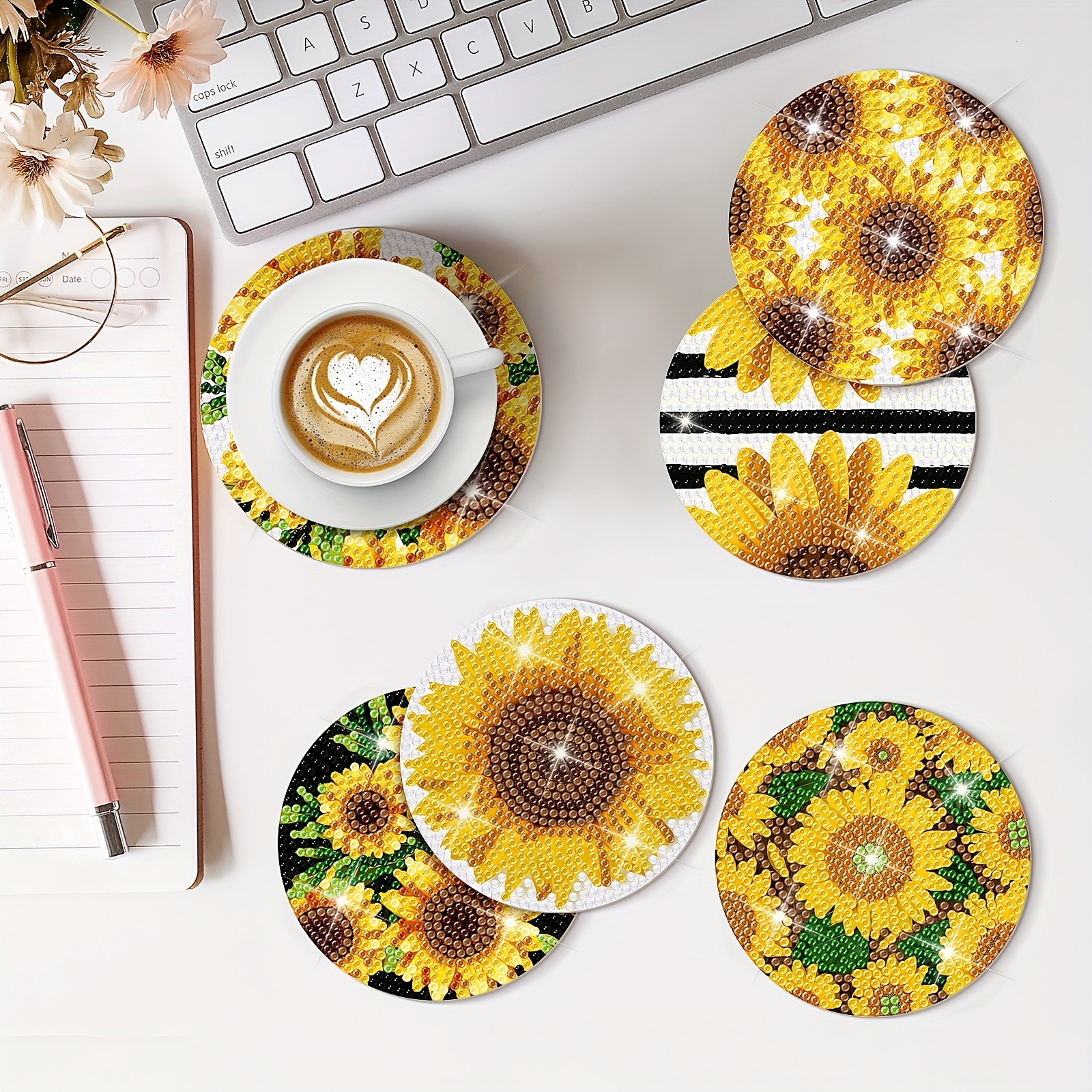 Sunflower Diamond Painting Coasters Kits With Holder Diy - Temu