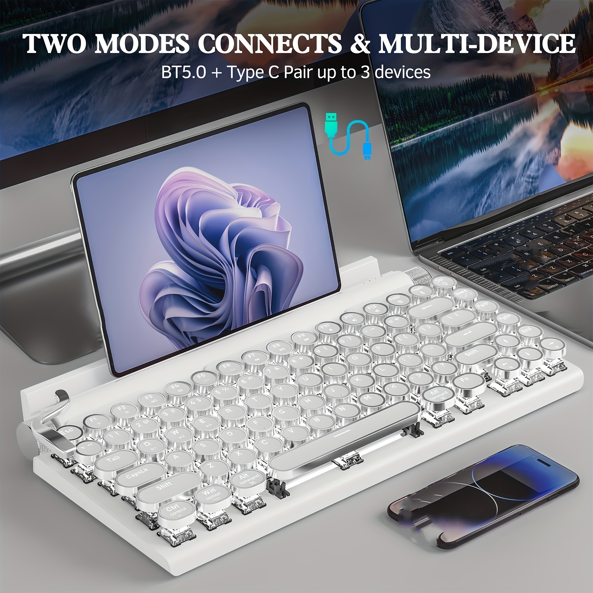 Teclado de máquina de escribir Retro, inalámbrico, Bluetooth, mecánico, 83  teclas, para ordenador portátil, Juegos de PC