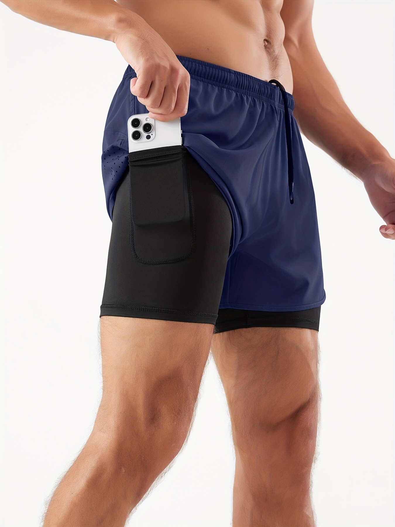 Mens 2 in 1 Gym Shorts With Compression Short Liner, Side Pockets