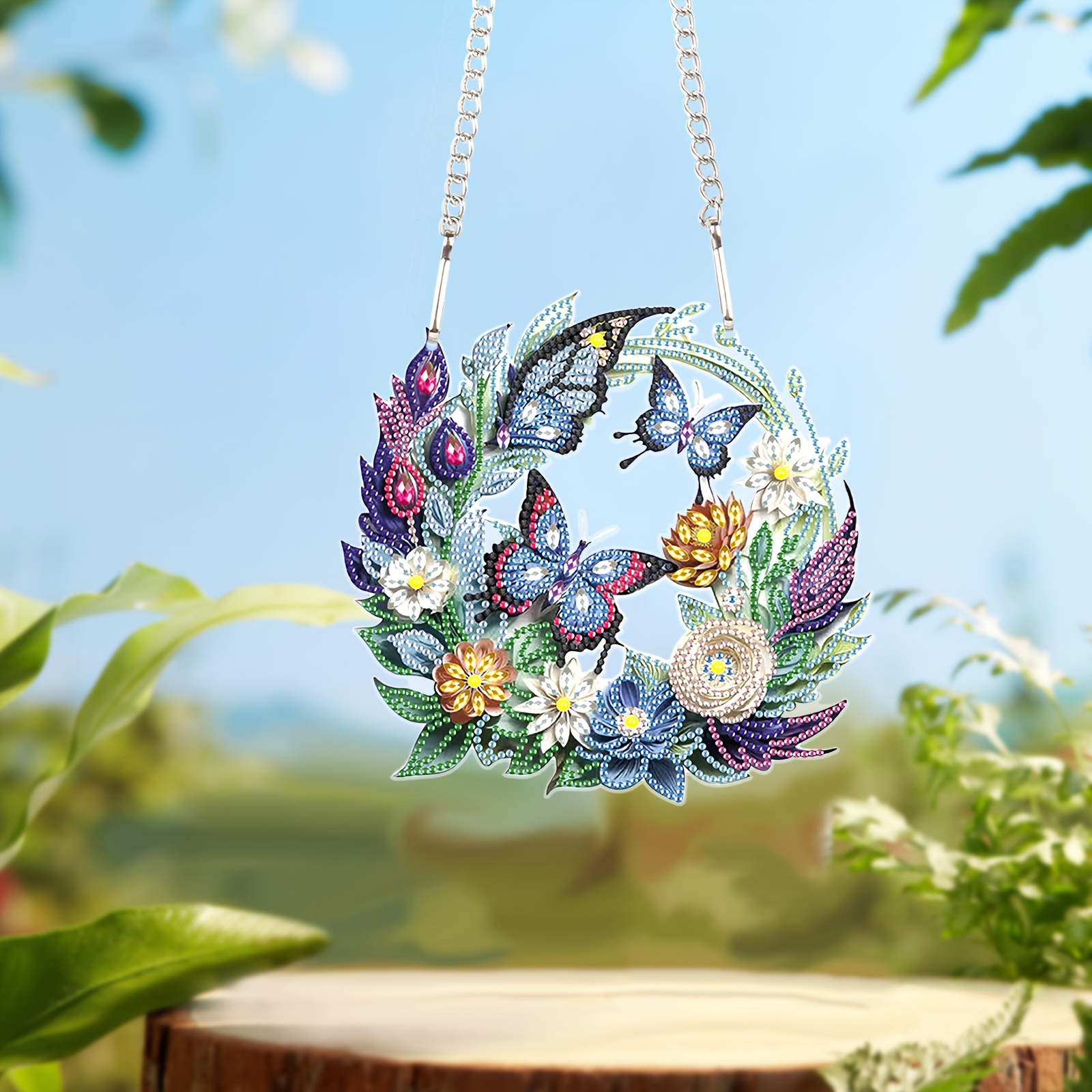 A Set Of 5d Diamond Painting Wind Chimes, Dream Catcher Crystal Masonry  Painting Full Of Diamond Pendant Diy Peacock Flower Decorative Painting