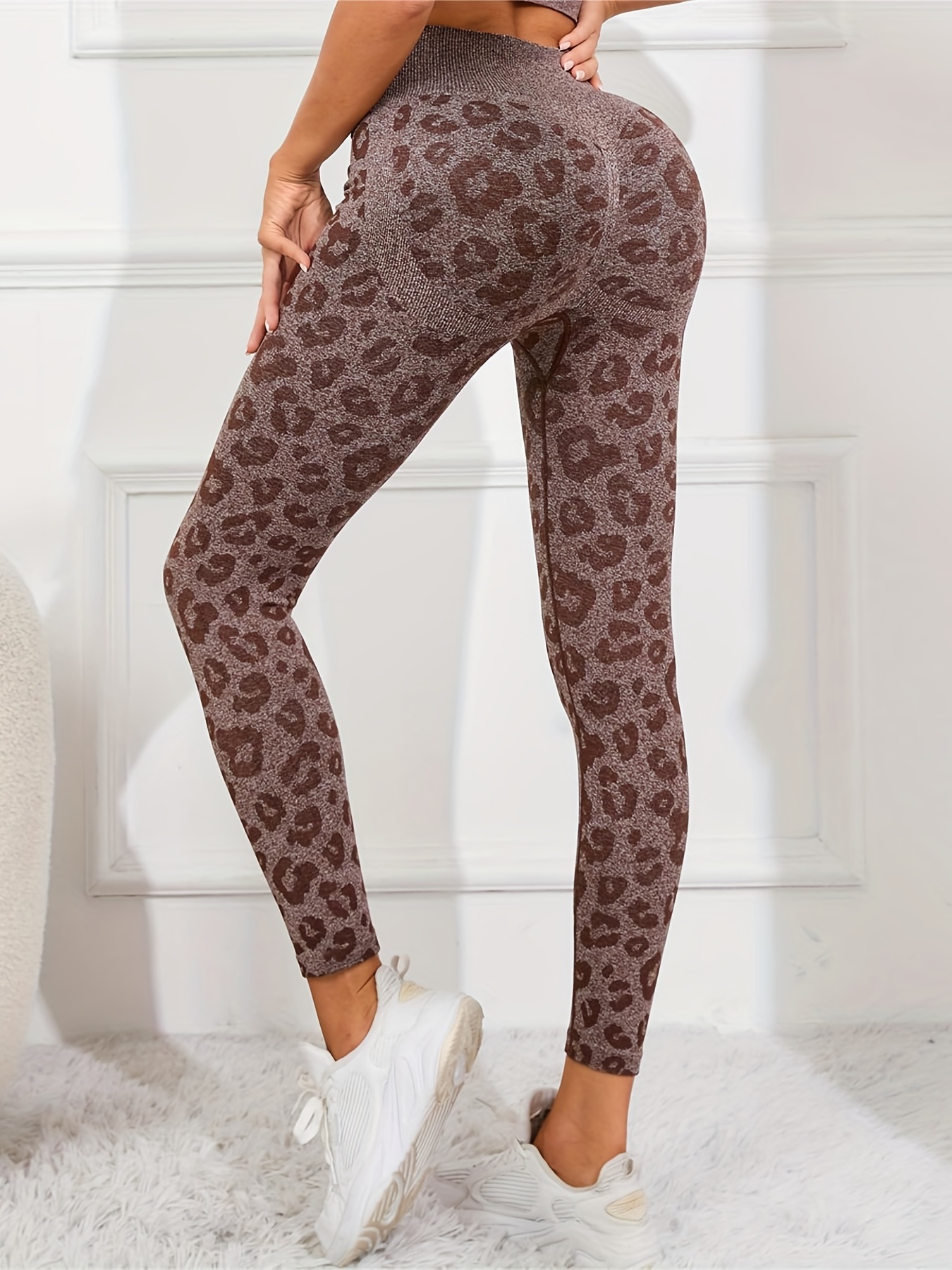 Women's Leopard Print Color Block High Waist Yoga Leggings - Temu