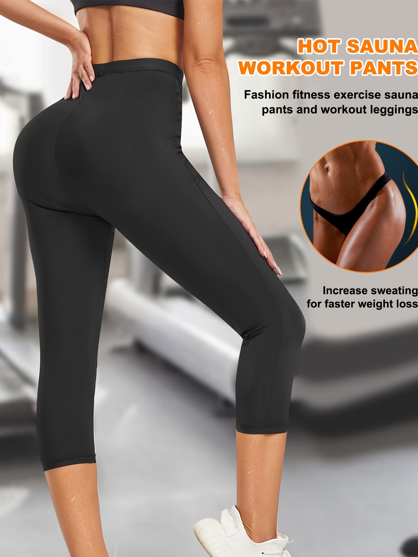 Sweat Sauna Absorbent Shaping Capri Leggings, High Waist Tummy Control  Breathable Fitness Gym Pants, Women's Underwear & Shapewear