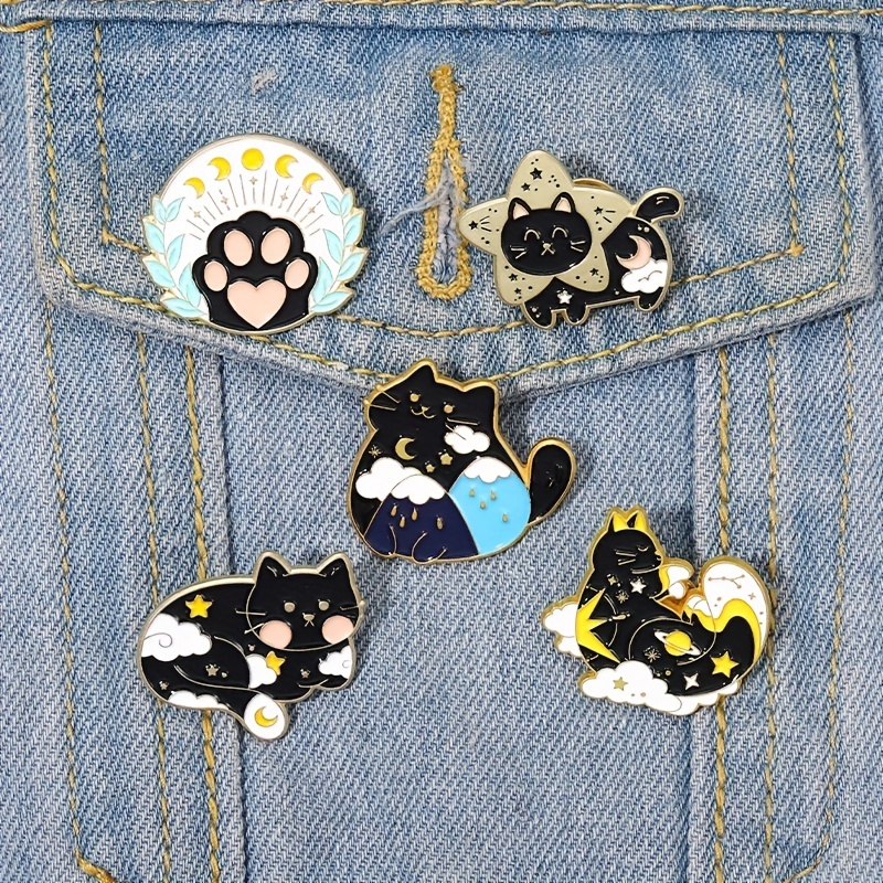 Black Cat, Moon and Star Enamel Pin