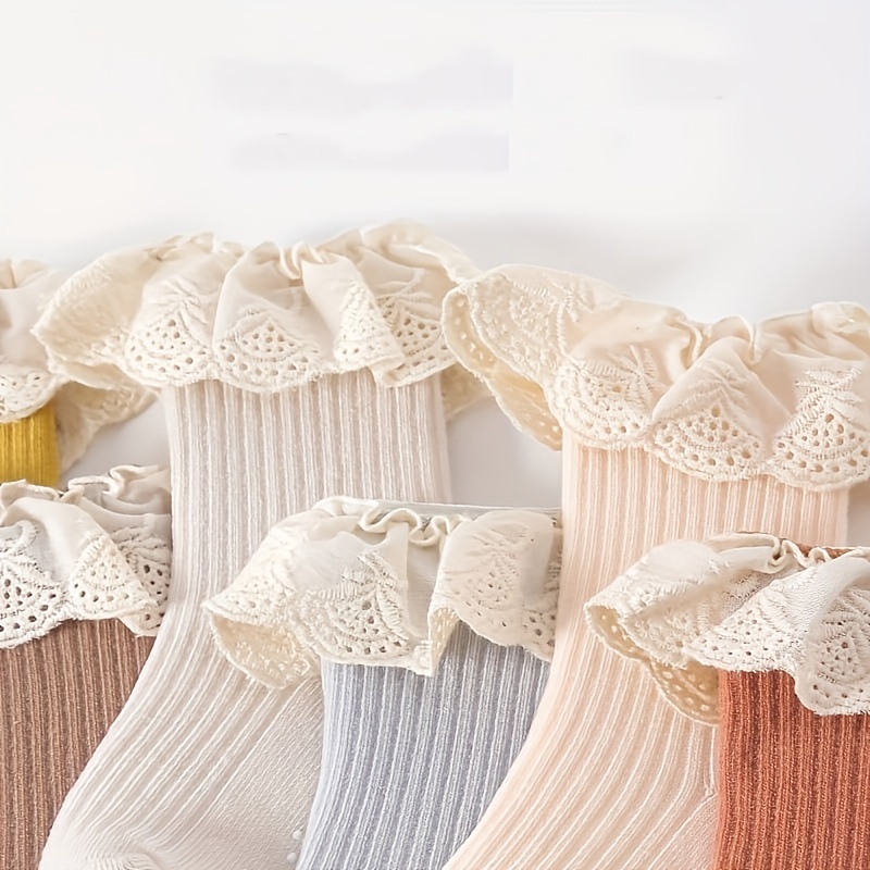 Girls Lace Trim Short Crew Socks Breathable Comfortable Princess Socks