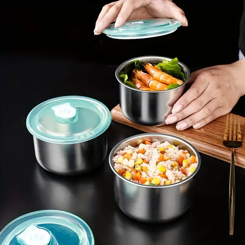 Stainless Steel Crisper Sealed Bowl With Lid Round Bento Box - Temu