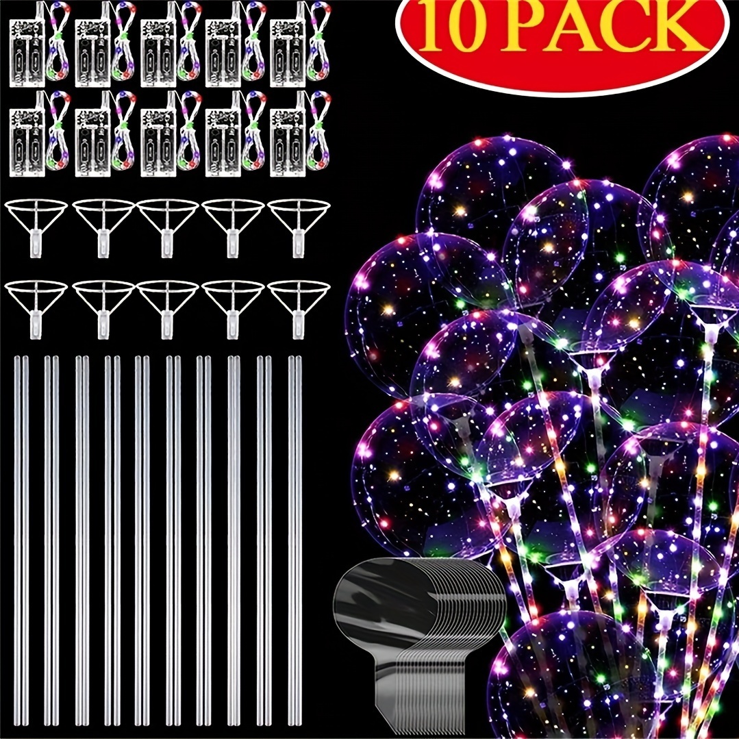 10pcs 20 Inch Clear Bobo Light Up Balloons With Sticks For Party Decoration  Supplies