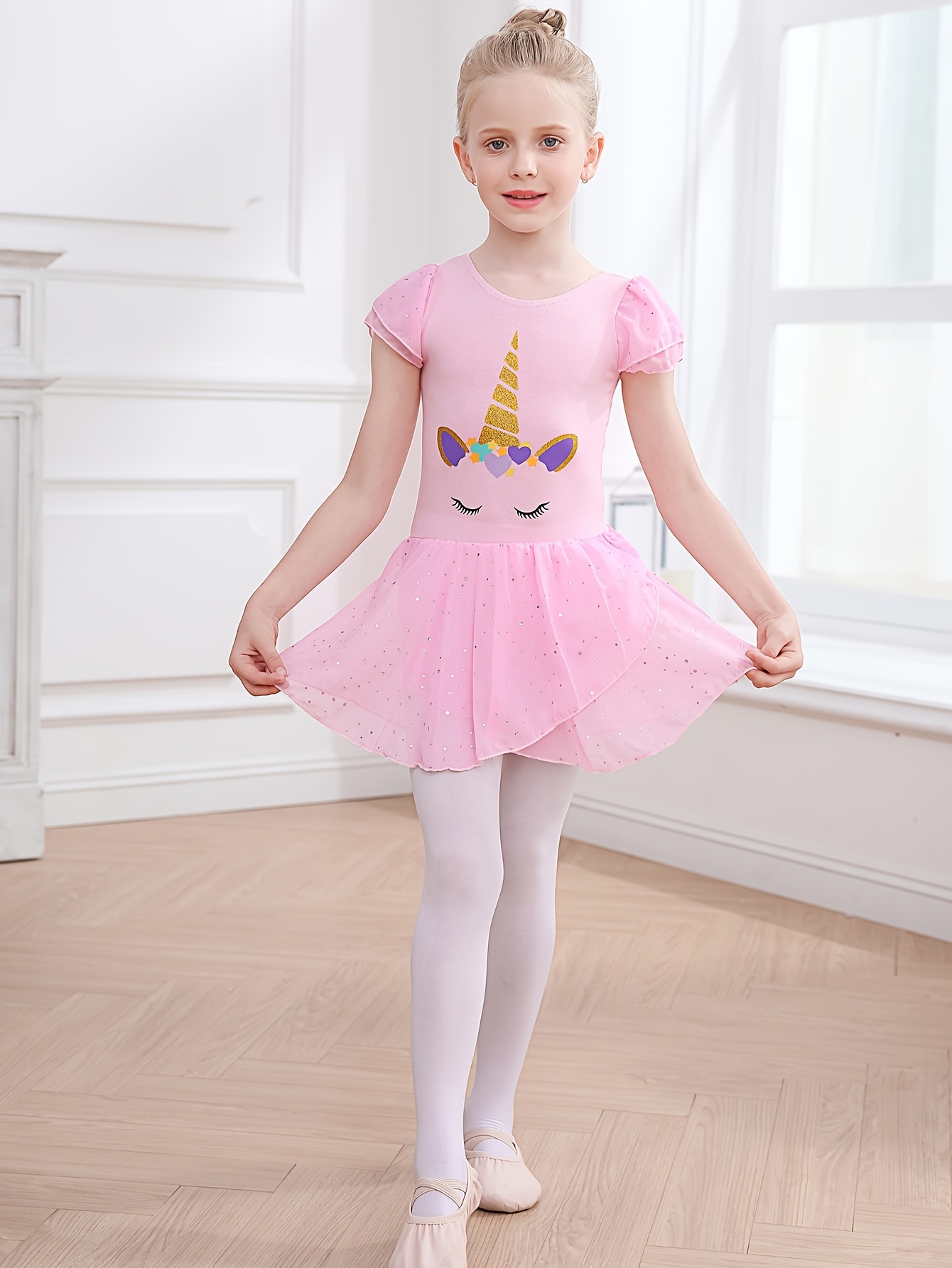 Girl's Elegant Ballet Dress Summer Short Sleeve Dance Wear - Temu