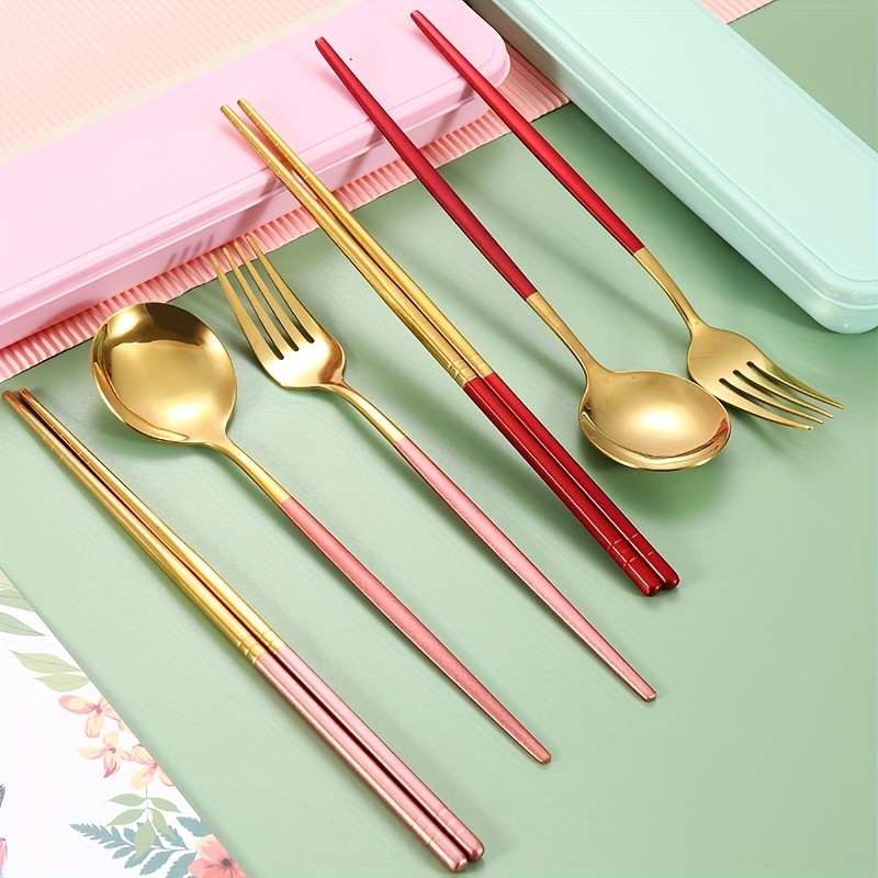 Woman Chopsticks Purse Silverware Portable Spoons Case Travel Cutlery Set