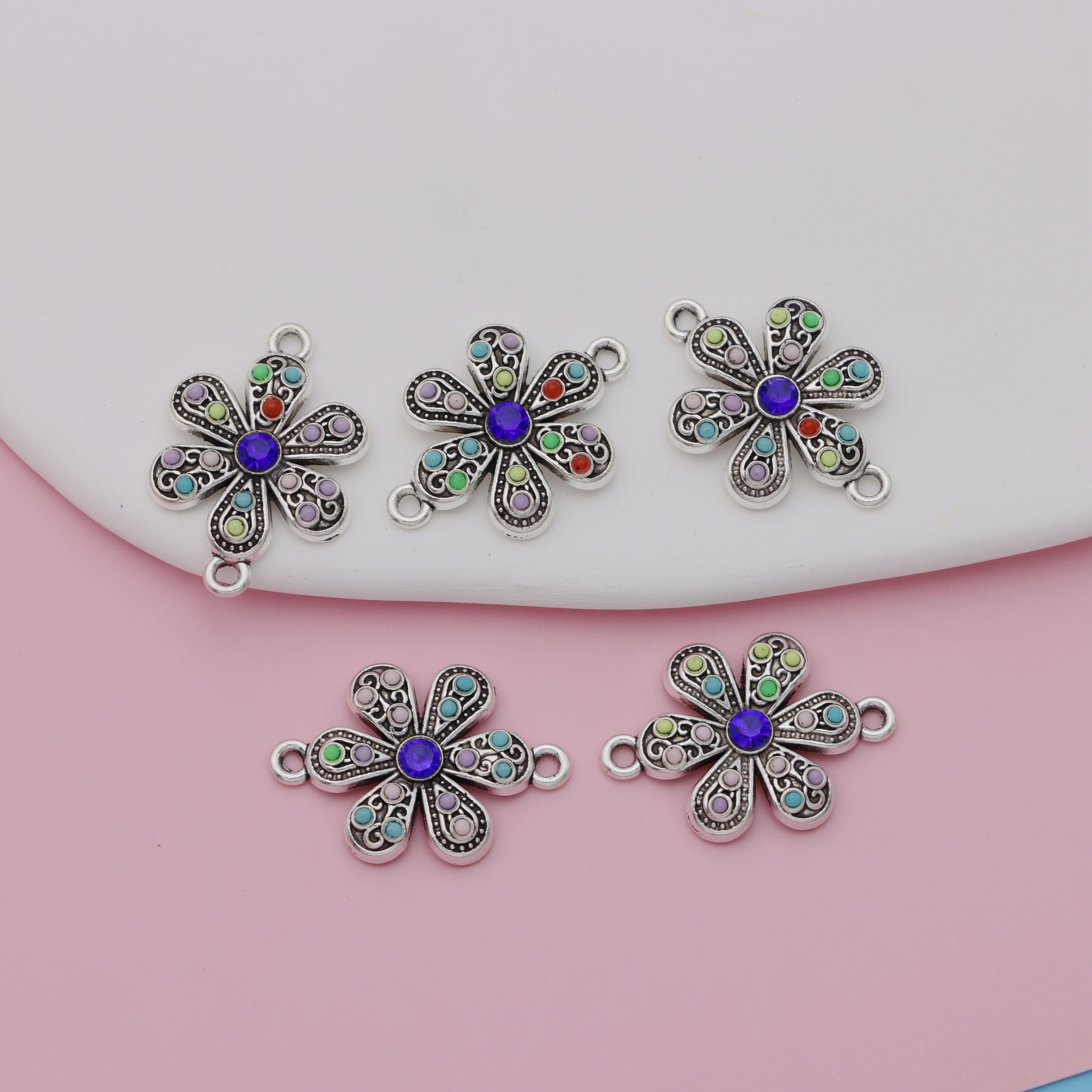 Antique Silver Plated Flower Charms Pendants For Jewelry - Temu