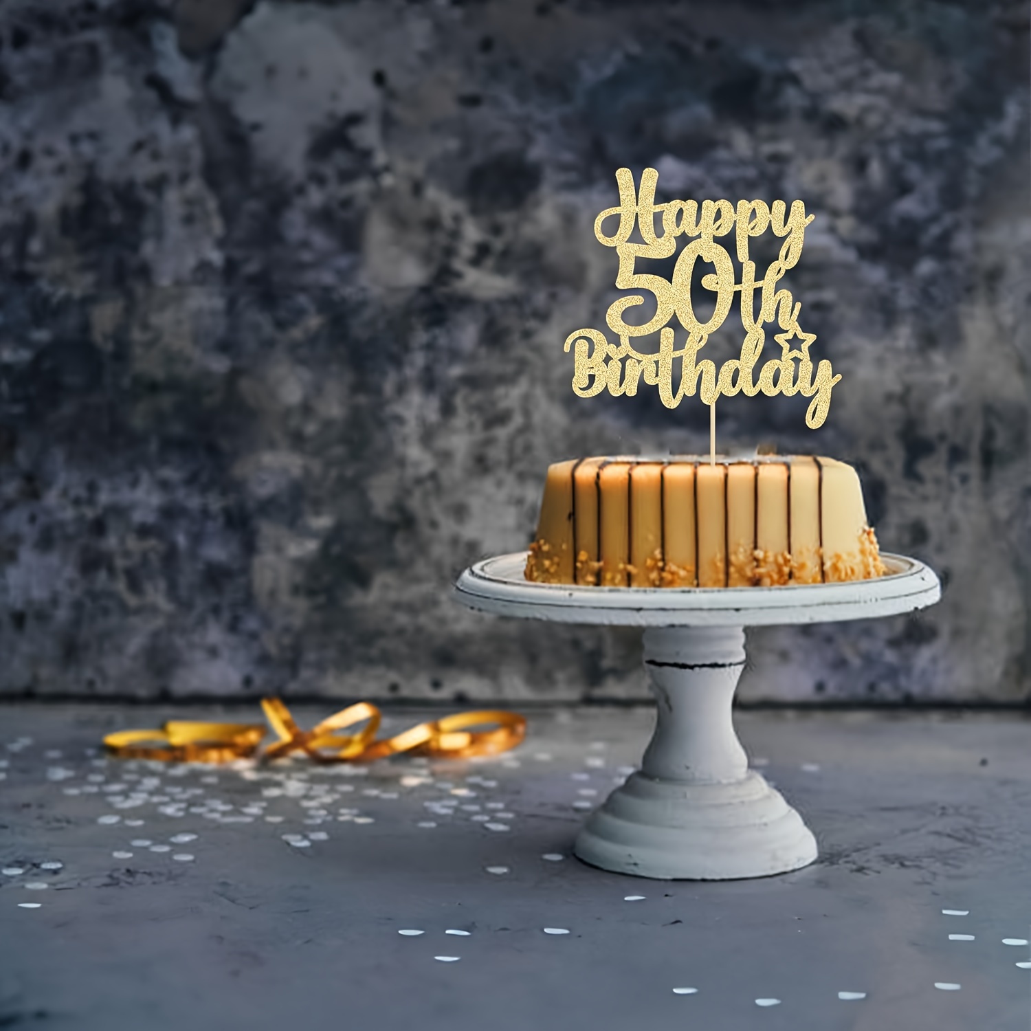 Cake Topper 50 Anni Con Scritta Cheers To 50 Years E Glitter - Decorazione Per Torta Compleanno, Anniversario - 13,2 X 22 Cm