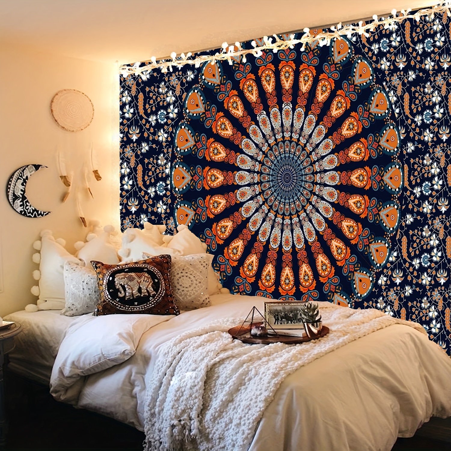 Bohemian Peacock Mandala Hippie Tapestry Vibrant Polyester - Temu
