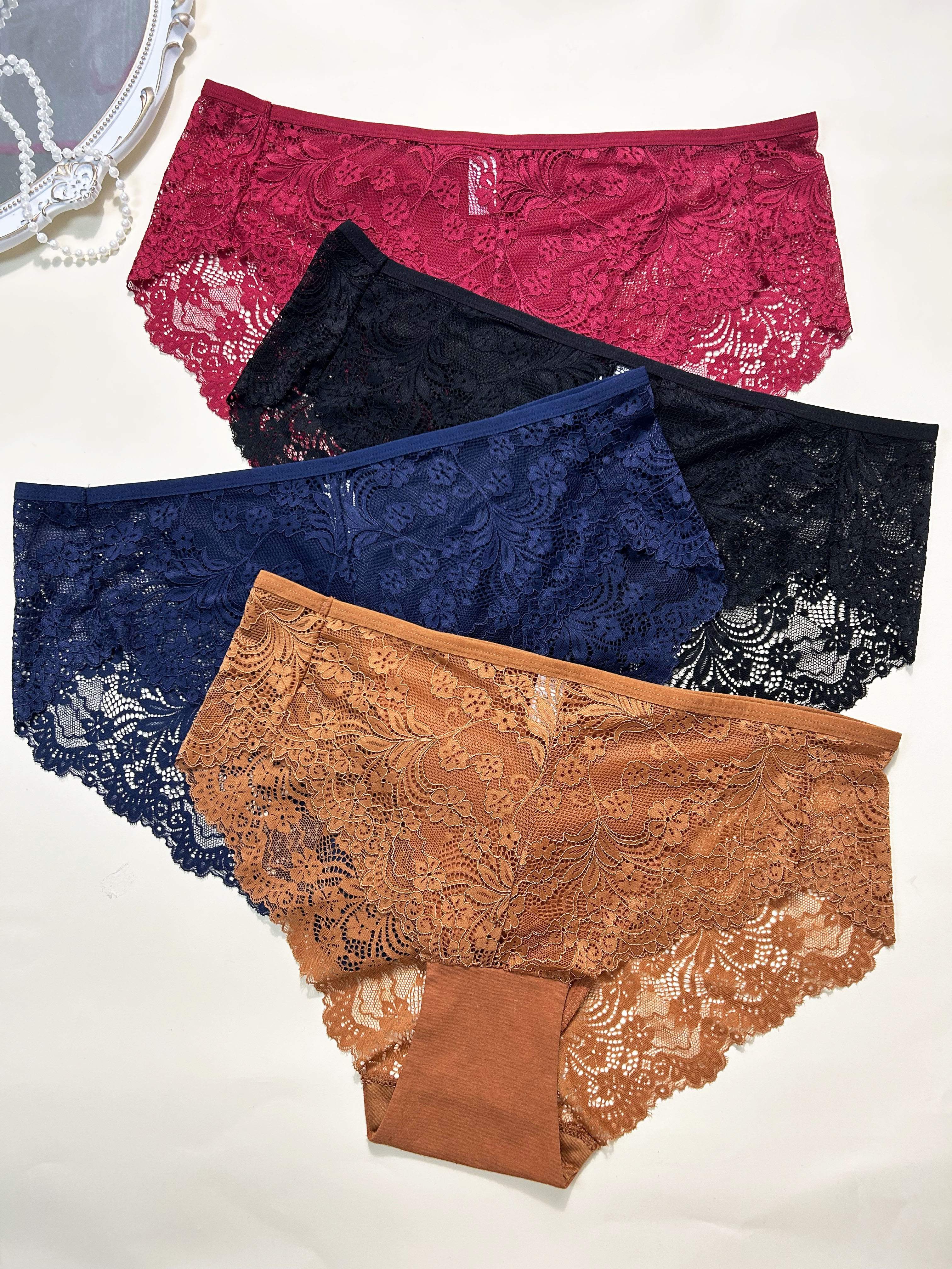 Women's Plus Size Contrast Lace Sexy Underwear Solid Color - Temu