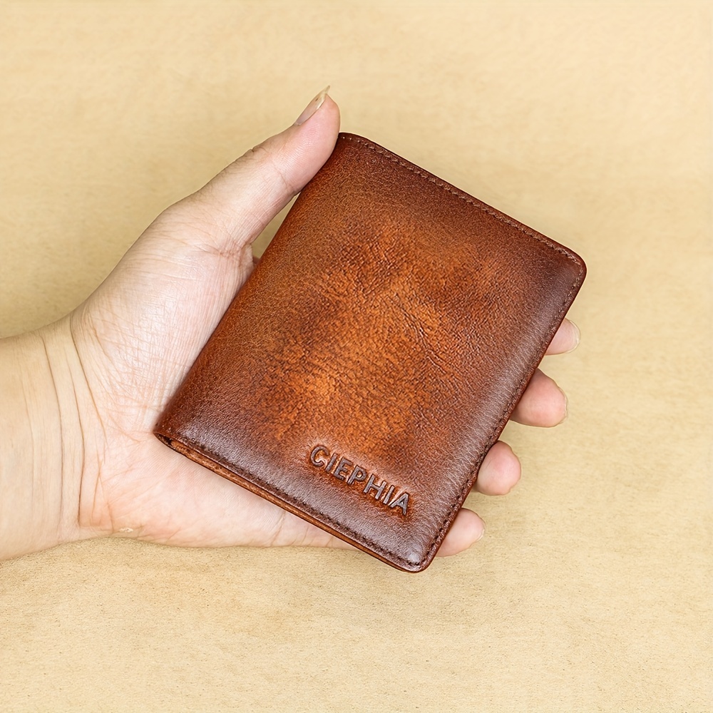 Genuine Leather Wallet For Men Rfid Blocking Vintage Slim Short Bifold  Wallet With Id Card Window Business Card Holder Money Bag Gifts For Men -  Temu